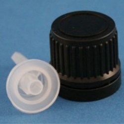 DIN 18mm Black Ribbed Tamper Evident Cap with Dropper Insert